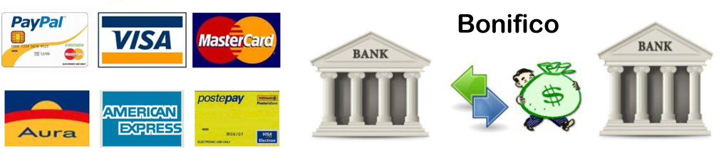 Modalita di pagamento accettate bonifico bancario, paypal, carte